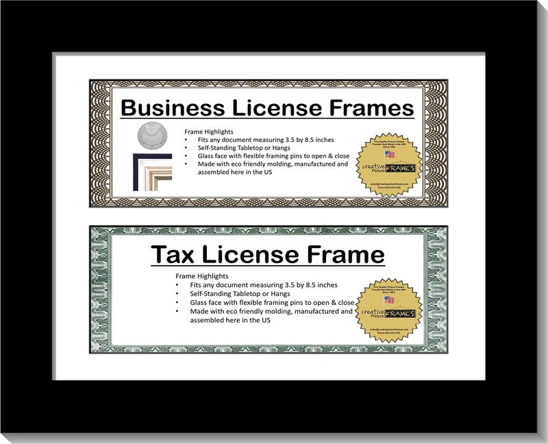 Creative Picture Frames [CL8.5x11bk] Black Double License Business Frames for Professionals 8.5 by 11-inch Frame w/Mat, Self Standing Easel Back and Hanger - Image 1
